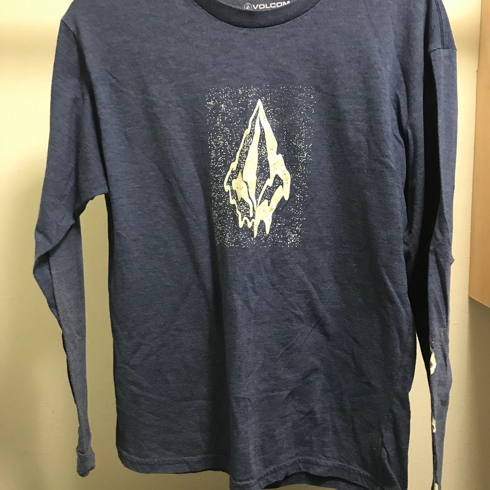 Volcom Kids Long Sleeve Blue Shirt with Yellow Graphic Size XL